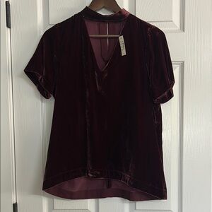 Madewell burgundy Asymmetrical Blouse with Mandarin Collar